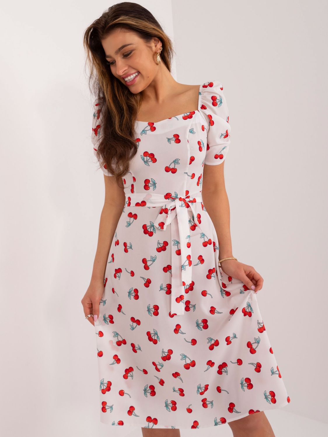 White Flared Dress with Belt