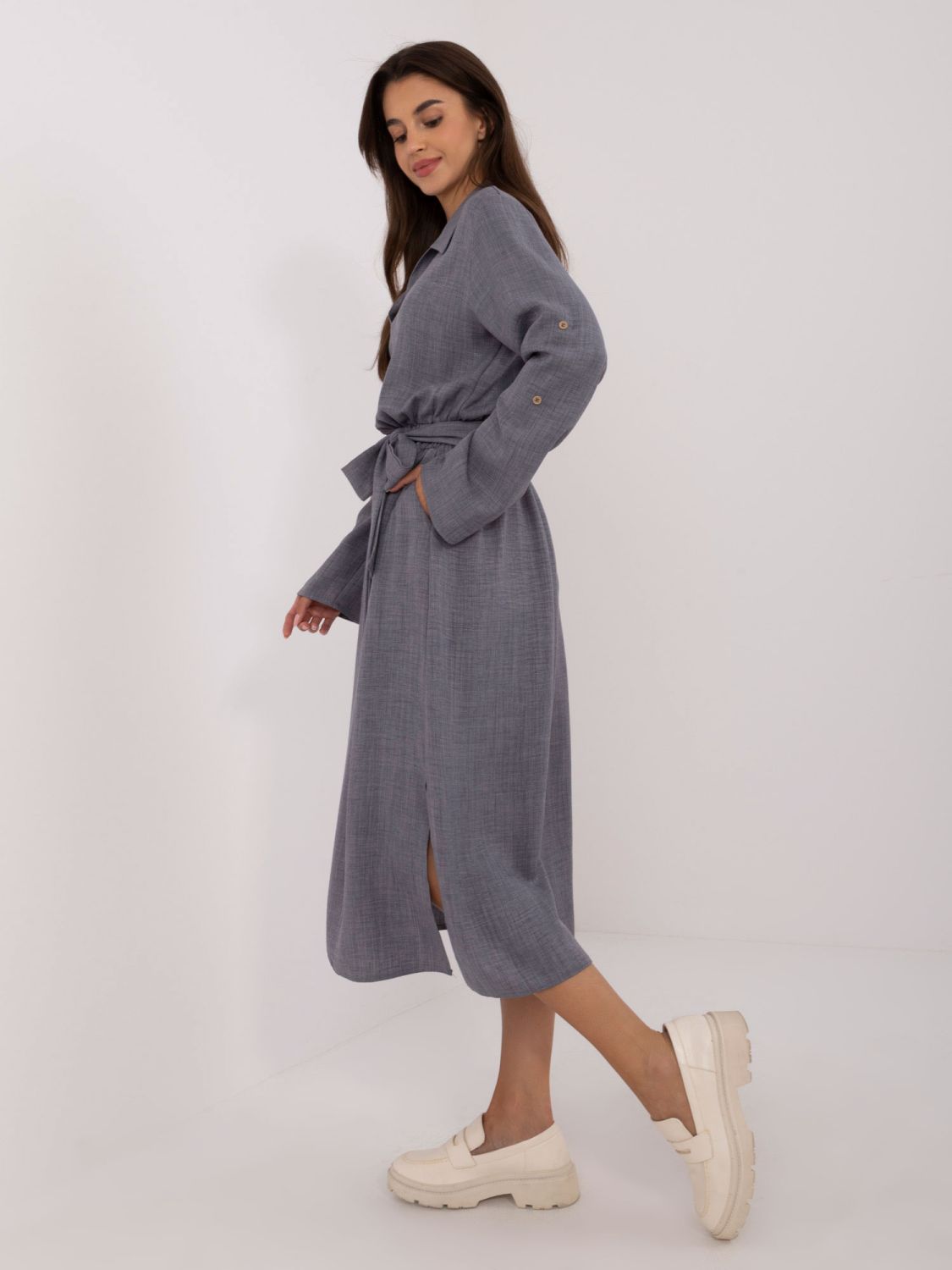 Elegant Flared Dress in Dark Gray