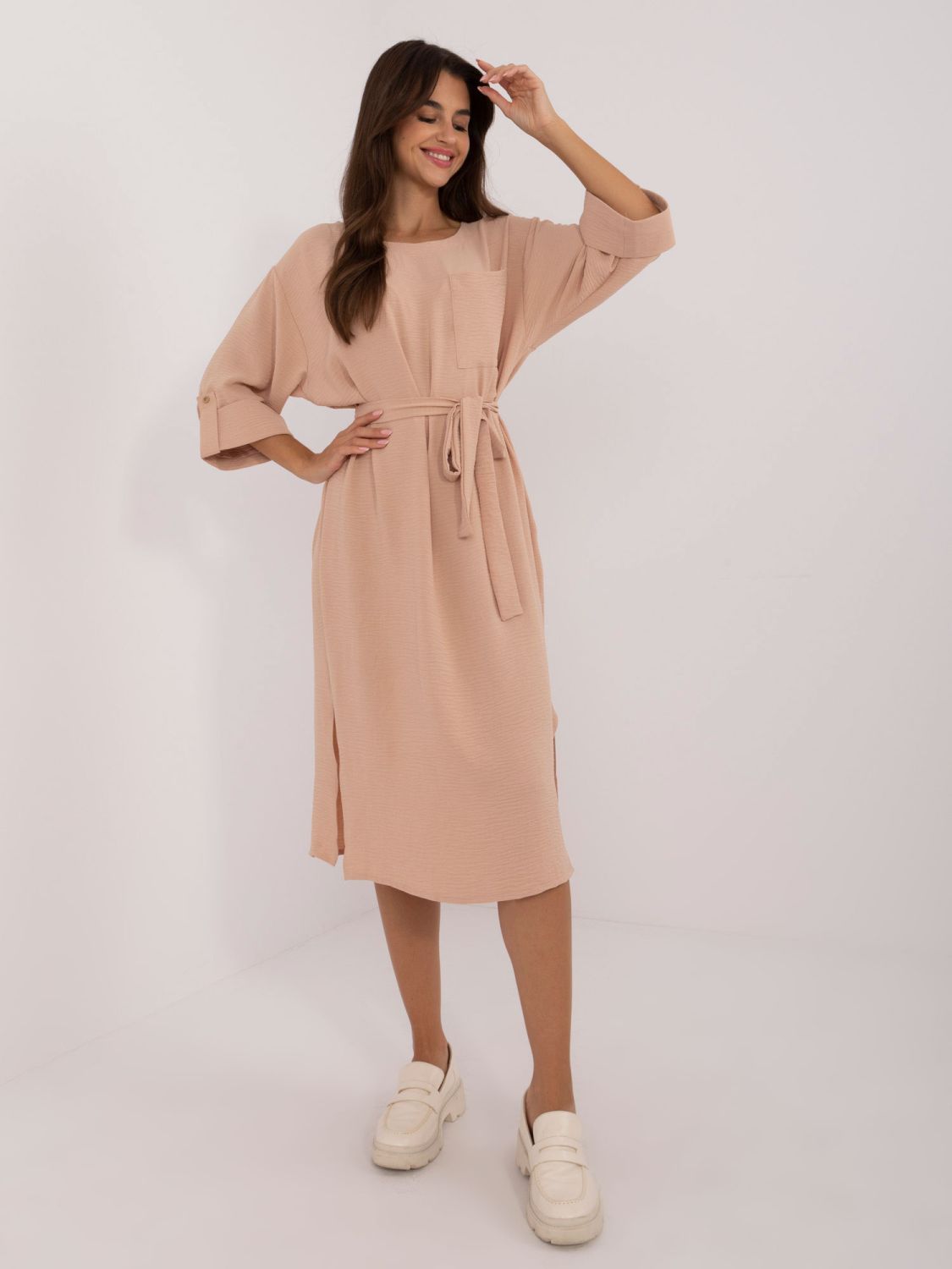 Elegant Midi Dress in Camel Color
