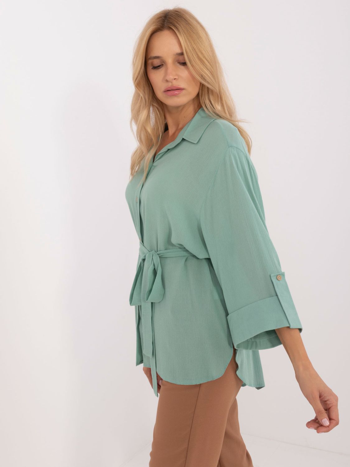 Comfortable Pistachio Shirt with 3/4 Sleeves