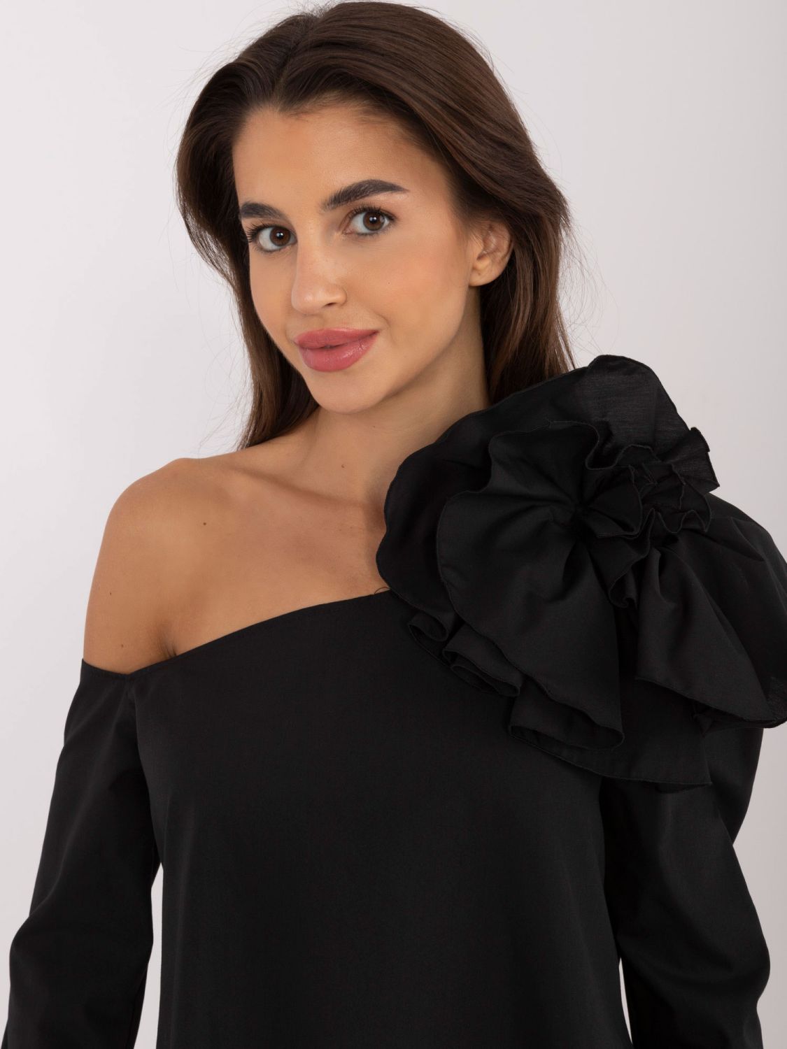 Elegant Black Blouse with Asymmetrical Neckline