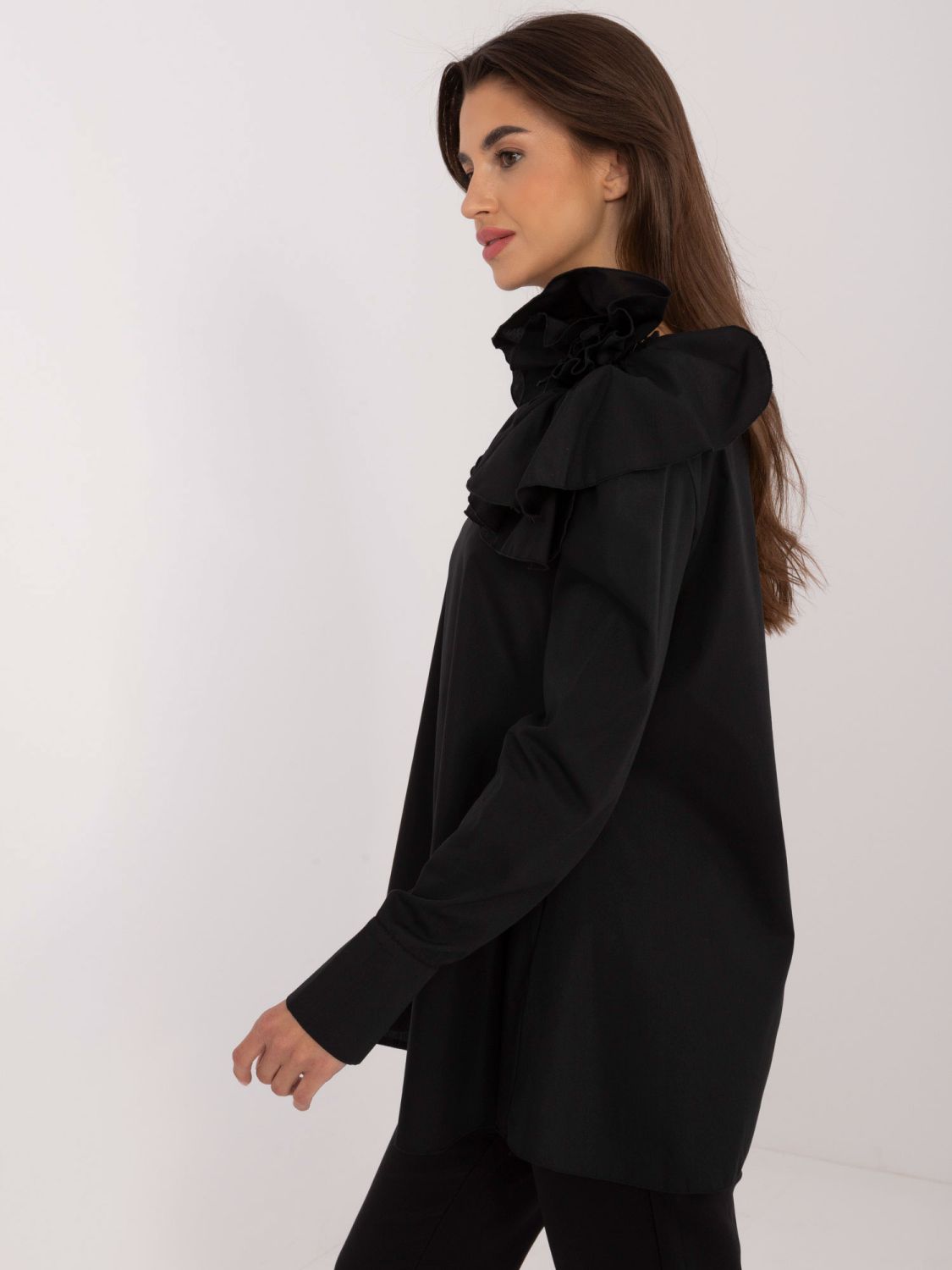 Elegant Black Blouse with Asymmetrical Neckline