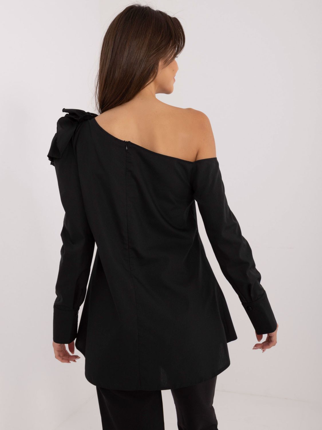 Elegant Black Blouse with Asymmetrical Neckline