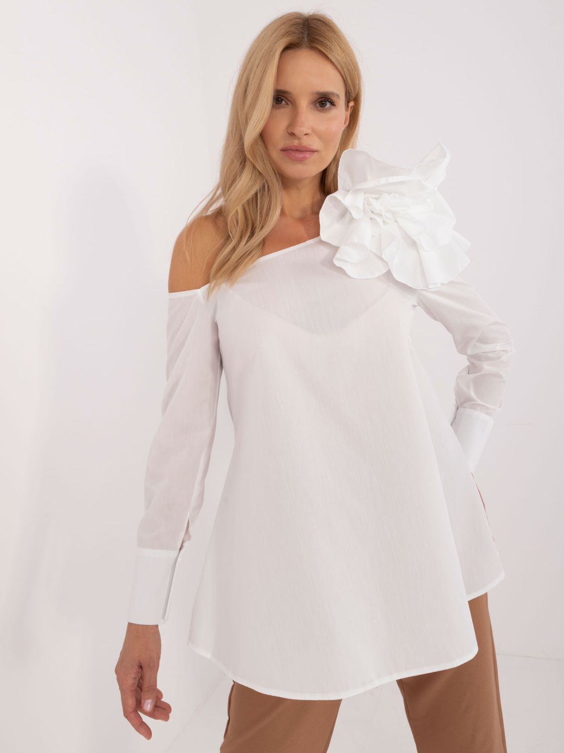 Elegant White Blouse with Asymmetrical Neckline
