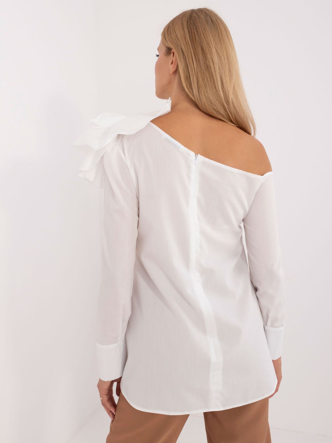 Elegant White Blouse with Asymmetrical Neckline