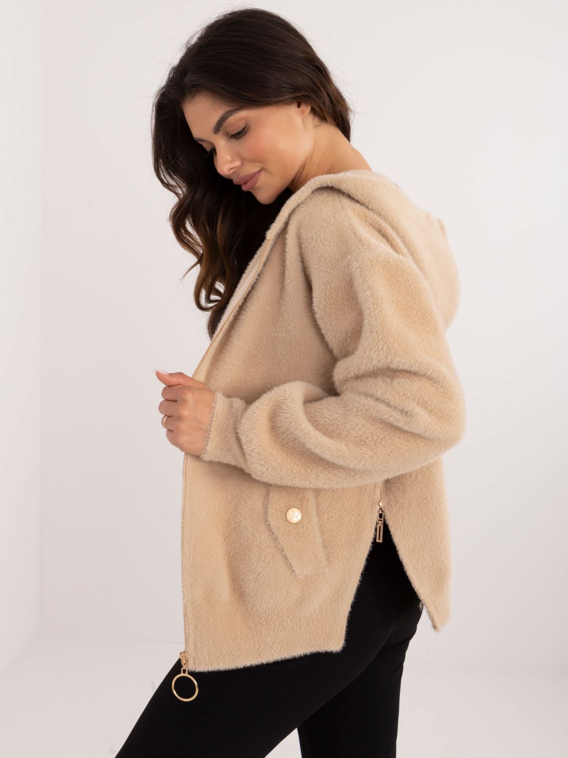 Beige Winter Jacket with Hood