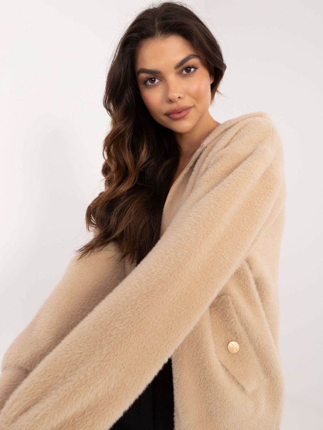 Beige Winter Jacket with Hood