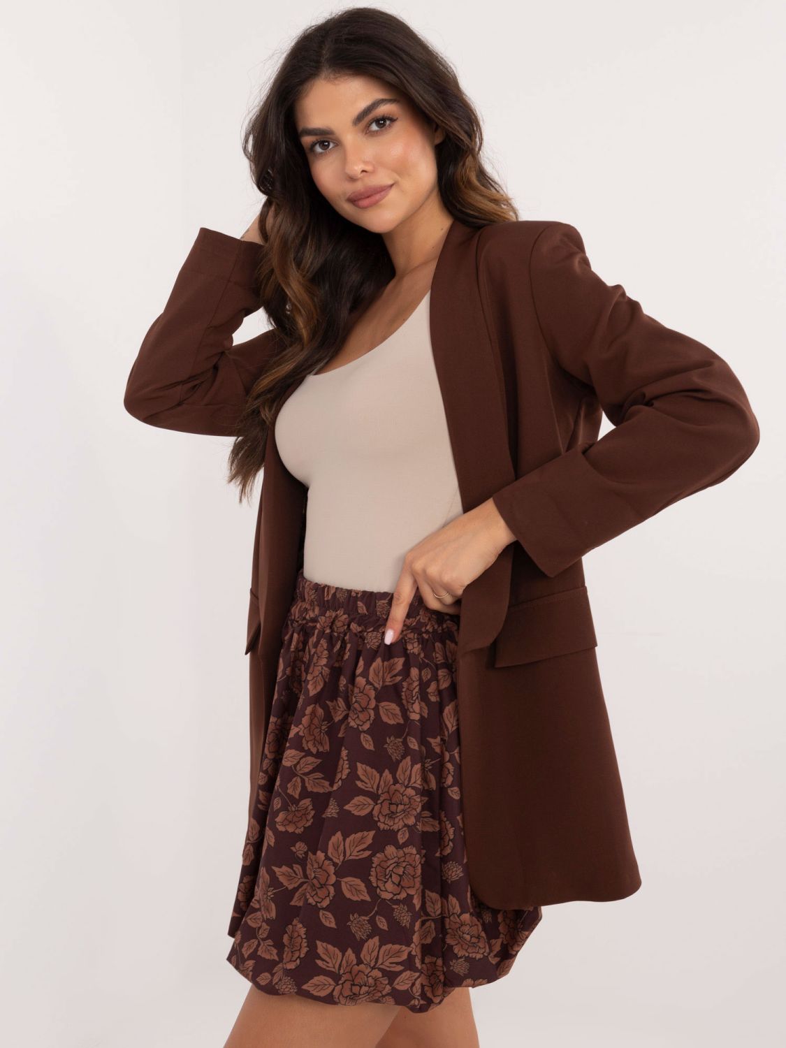 Brown Floral Mini Skirt