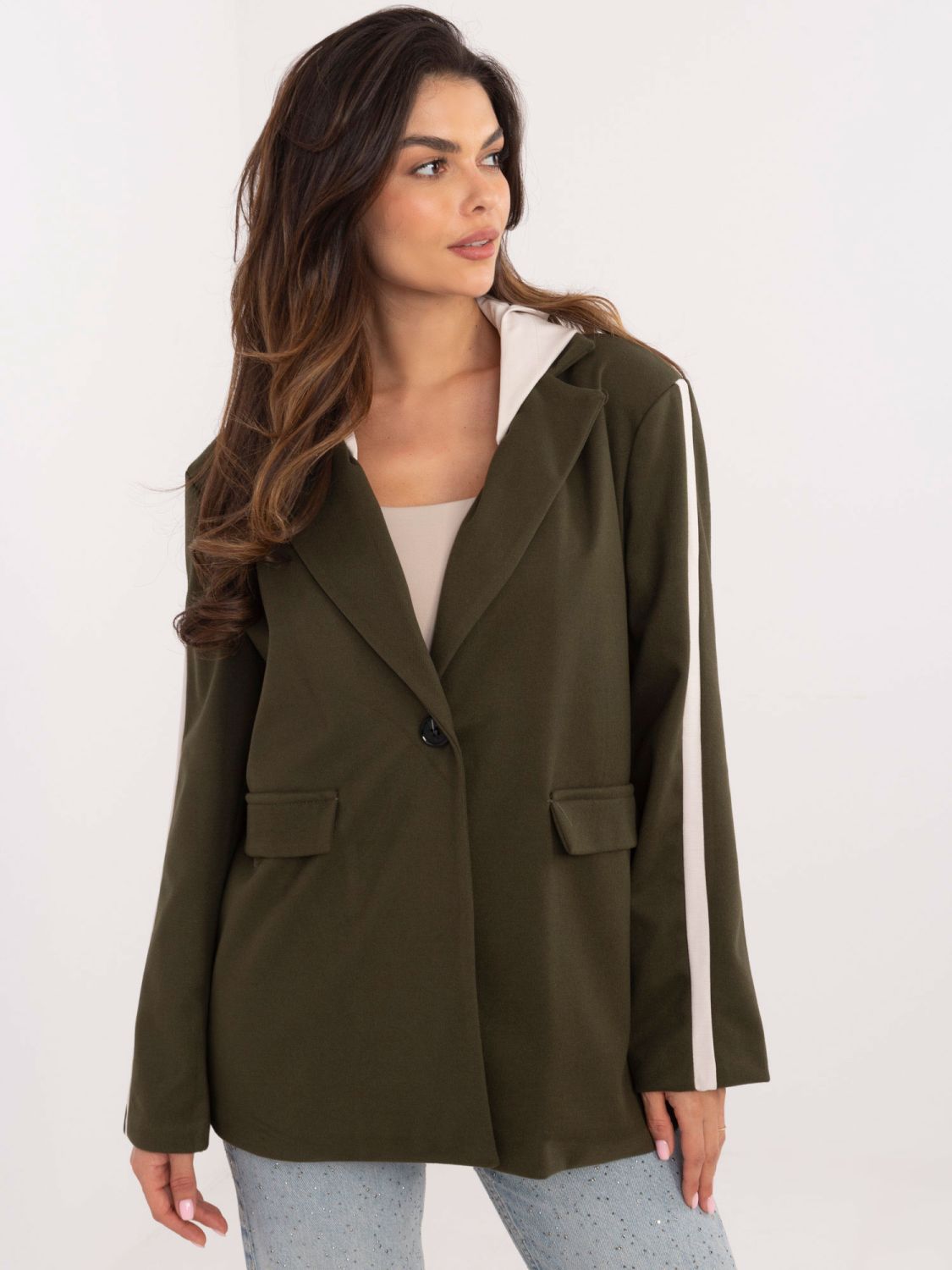 Stylish Khaki Blazer with Hood