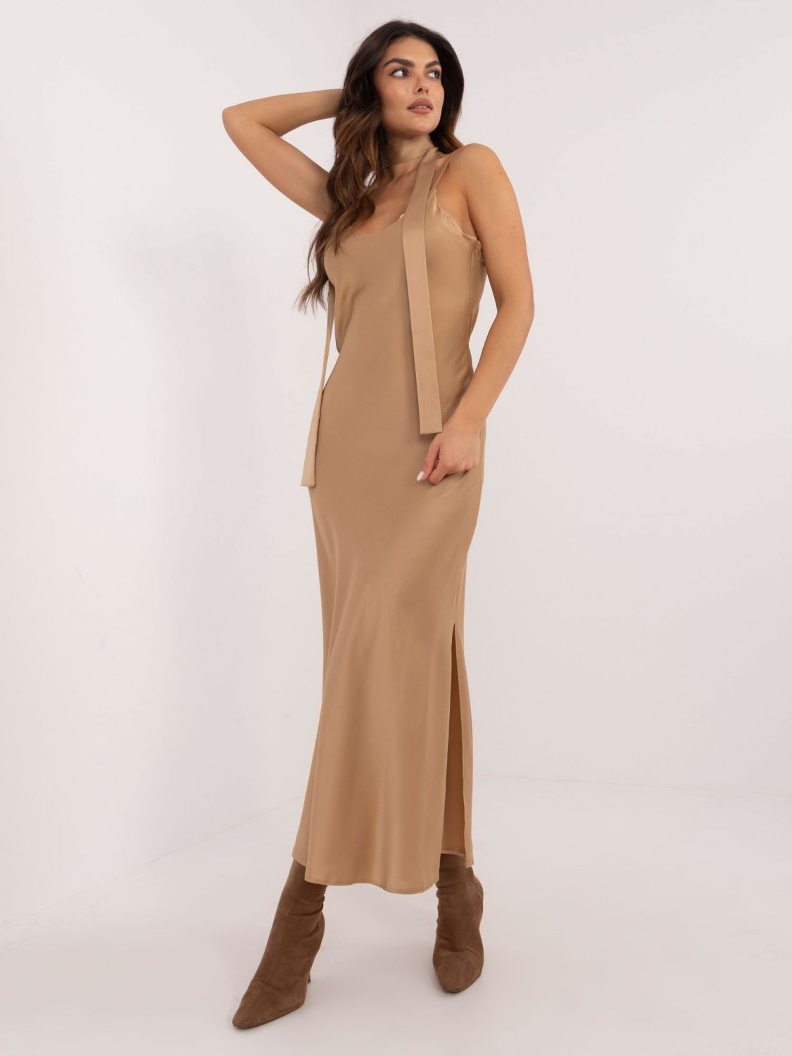 Elegant Flared Dress in Camel Color