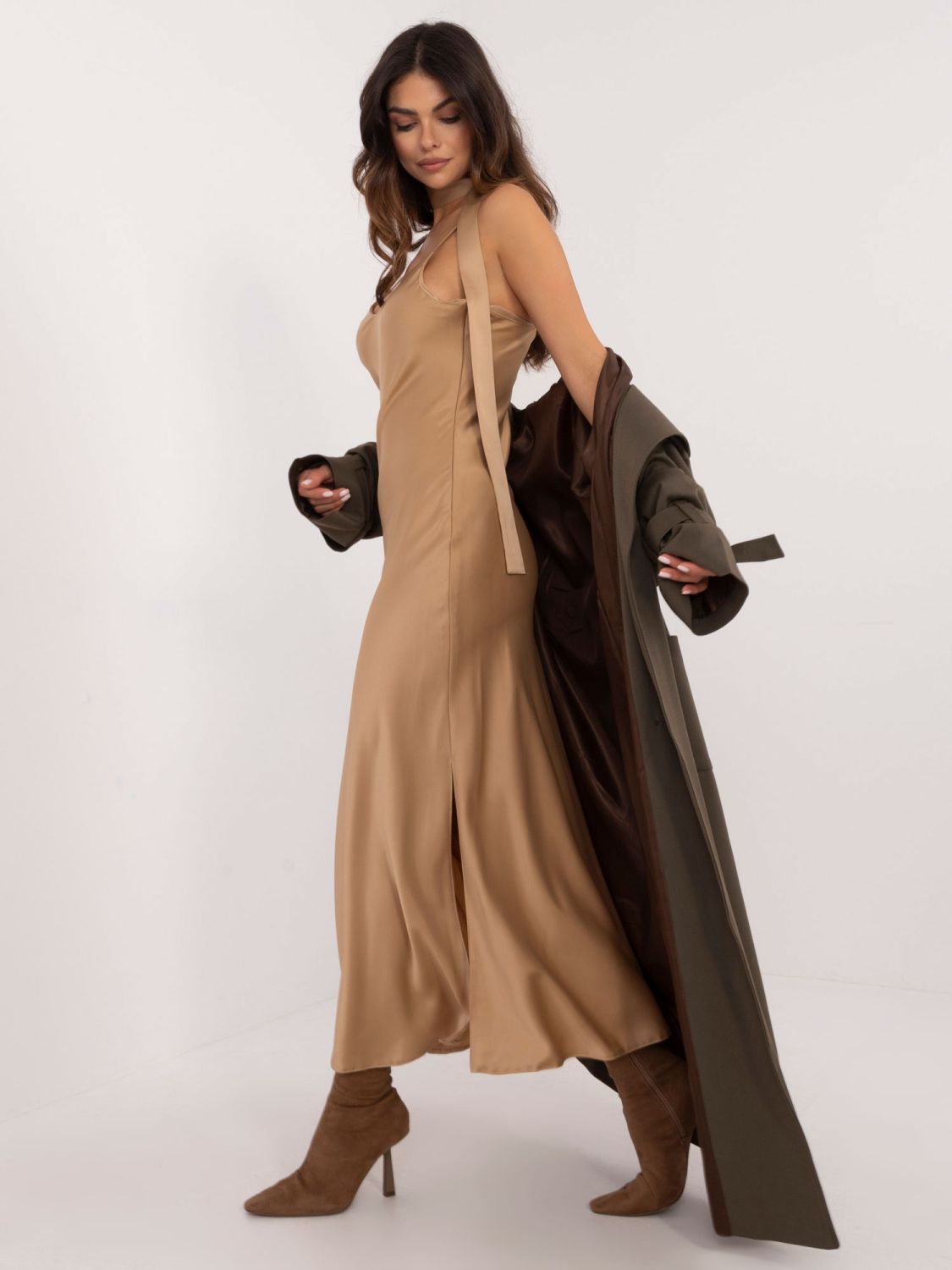 Elegant Flared Dress in Camel Color