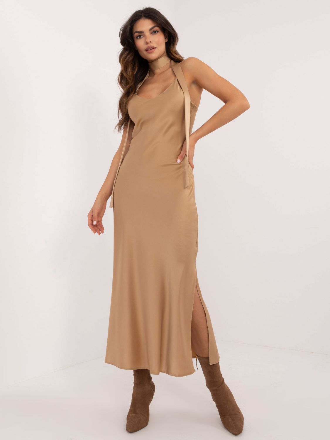 Elegant Flared Dress in Camel Color