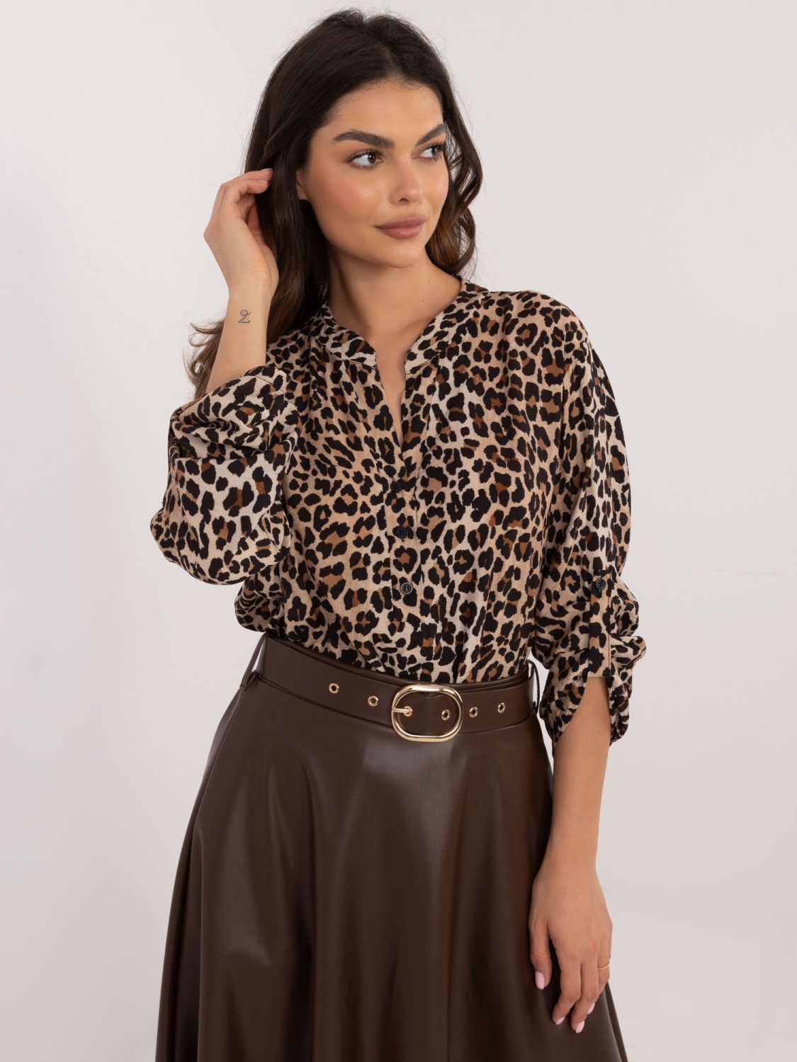 Elegant Long Sleeve Blouse in Black-Beige