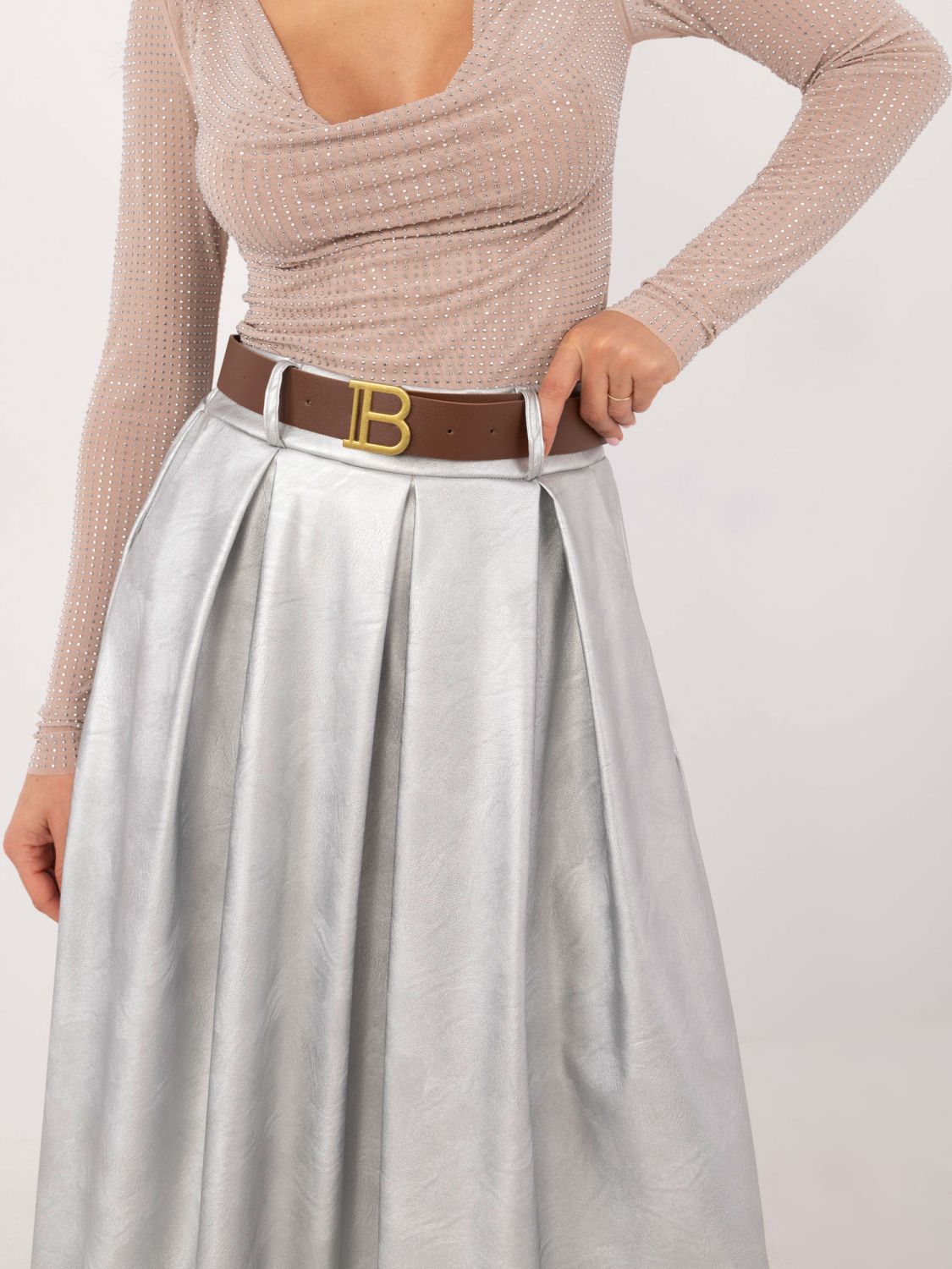 Elegant Silver Midi Skirt