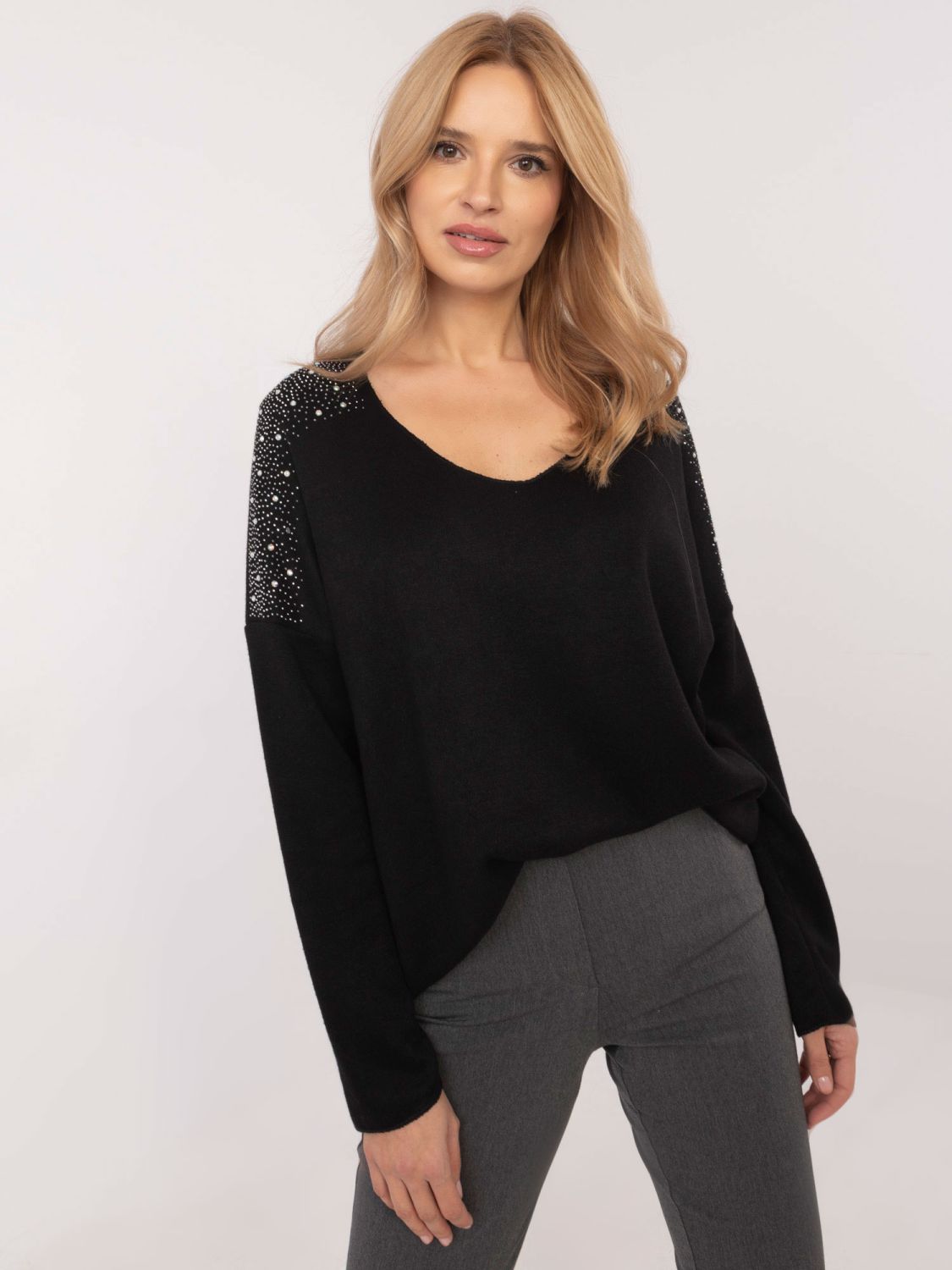 Elegant Black Sweater with Application