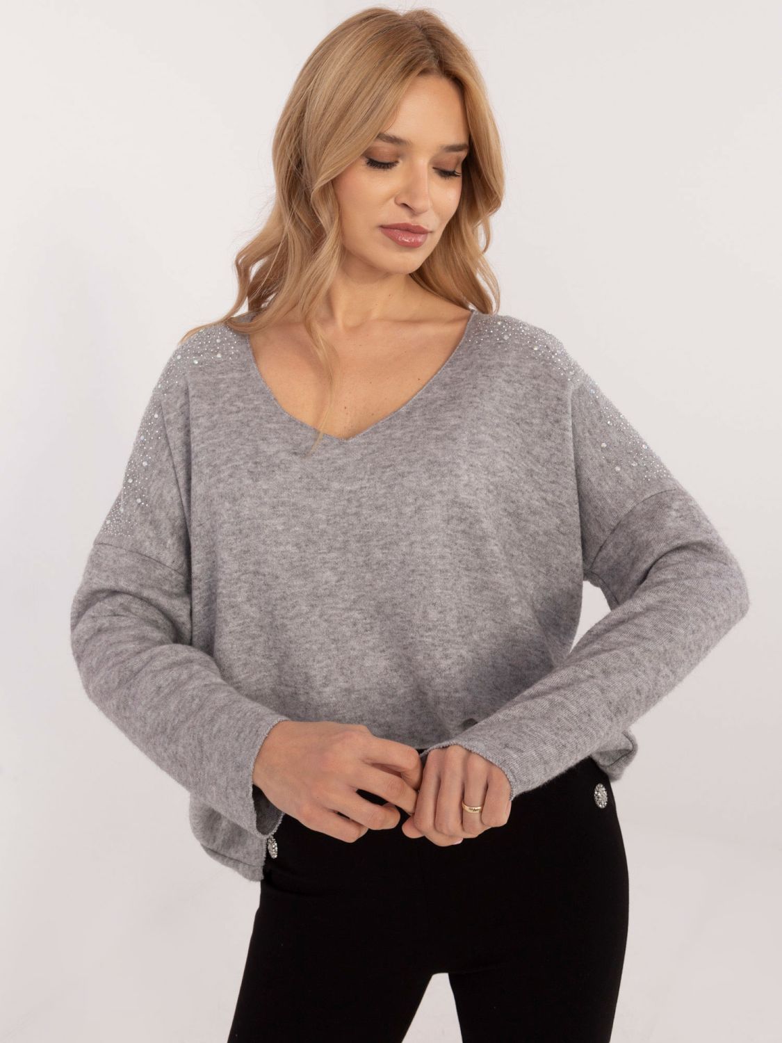 Elegant Gray Sweater with Application