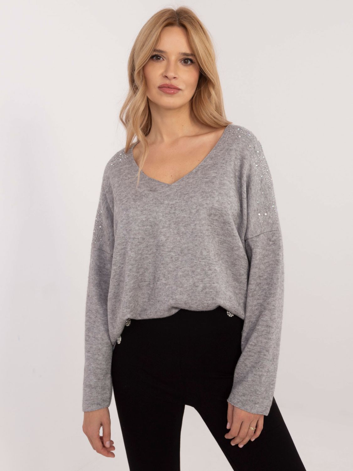 Elegant Gray Sweater with Application