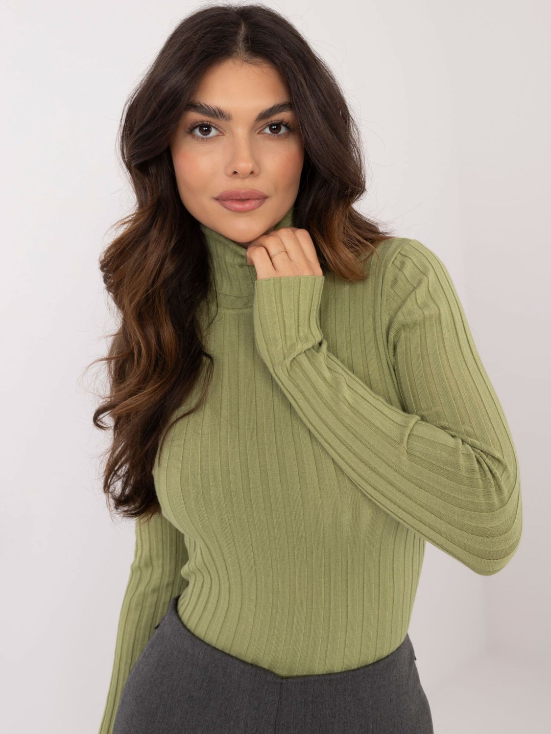 Stylish Sweater with Turtleneck in Light Green