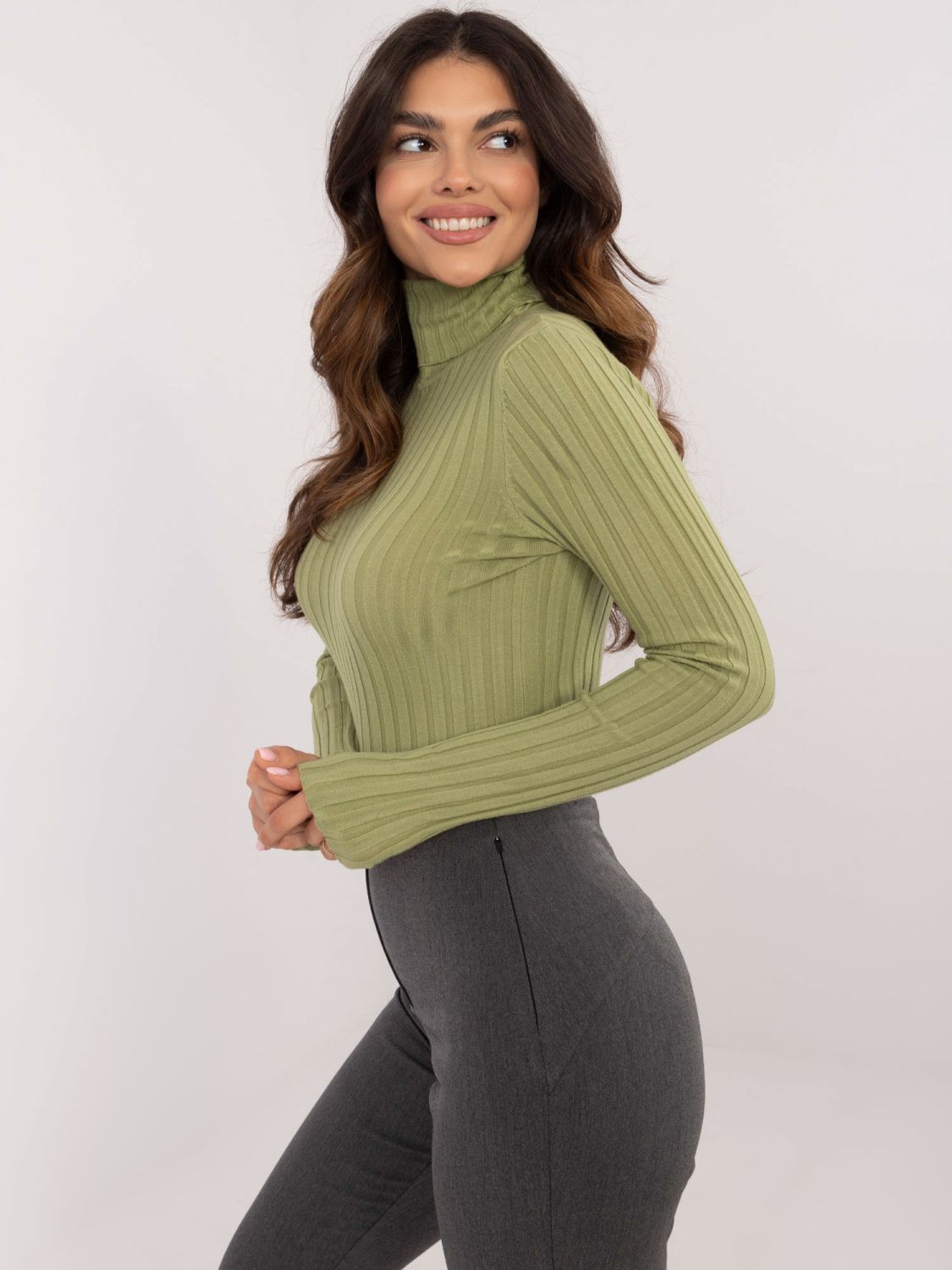 Stylish Sweater with Turtleneck in Light Green