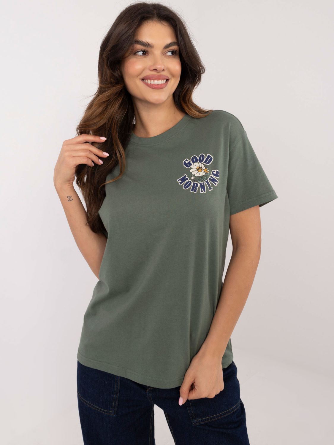 Stylish Khaki Blouse with Short Sleeves