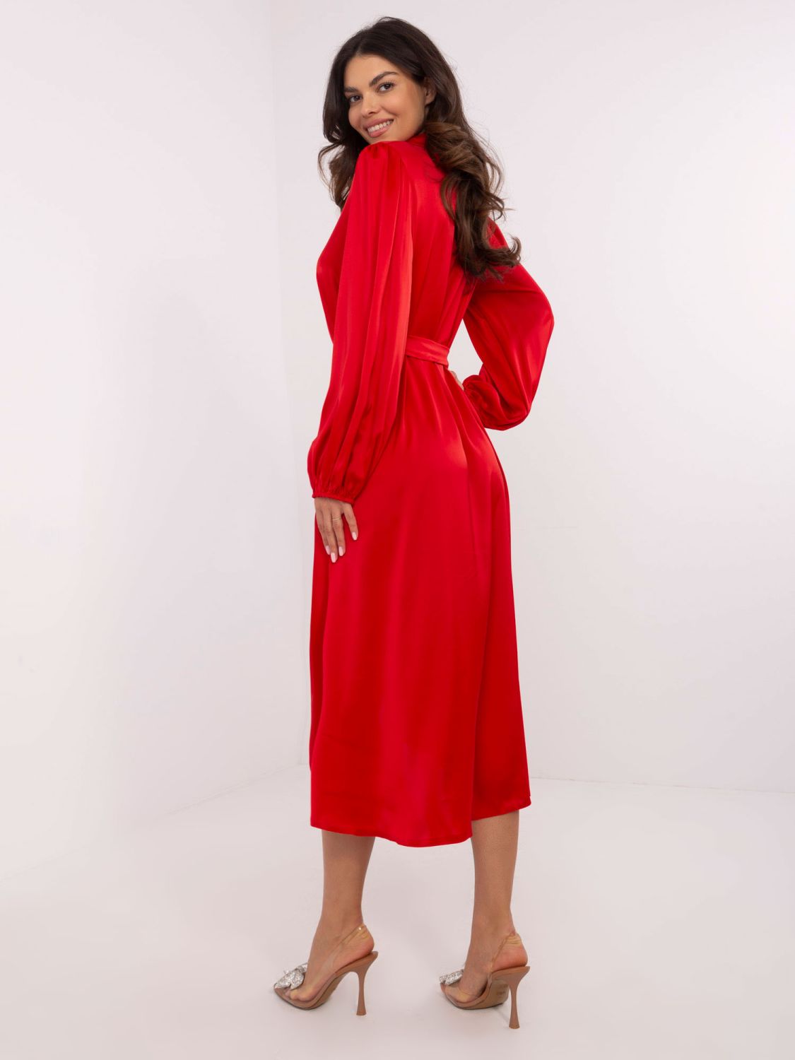 Asymmetrical Red Dress with Long Sleeves