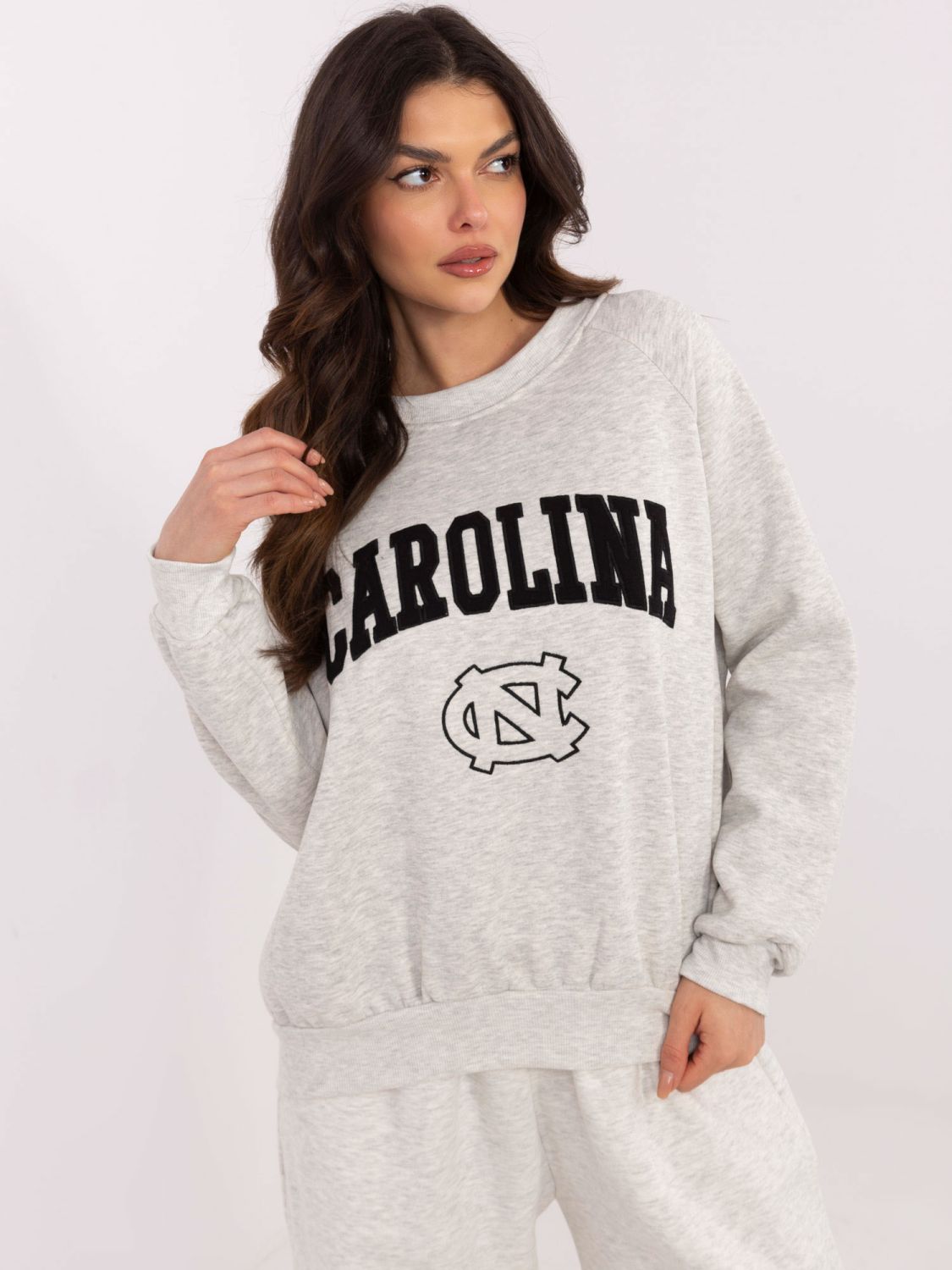 Gray Sweatshirt with Embroidery and Patches