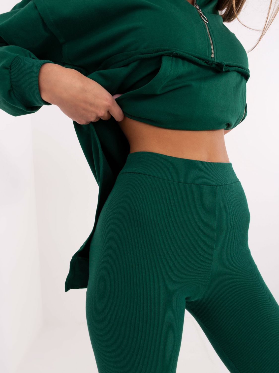 Stylish Hooded Set in Dark Green