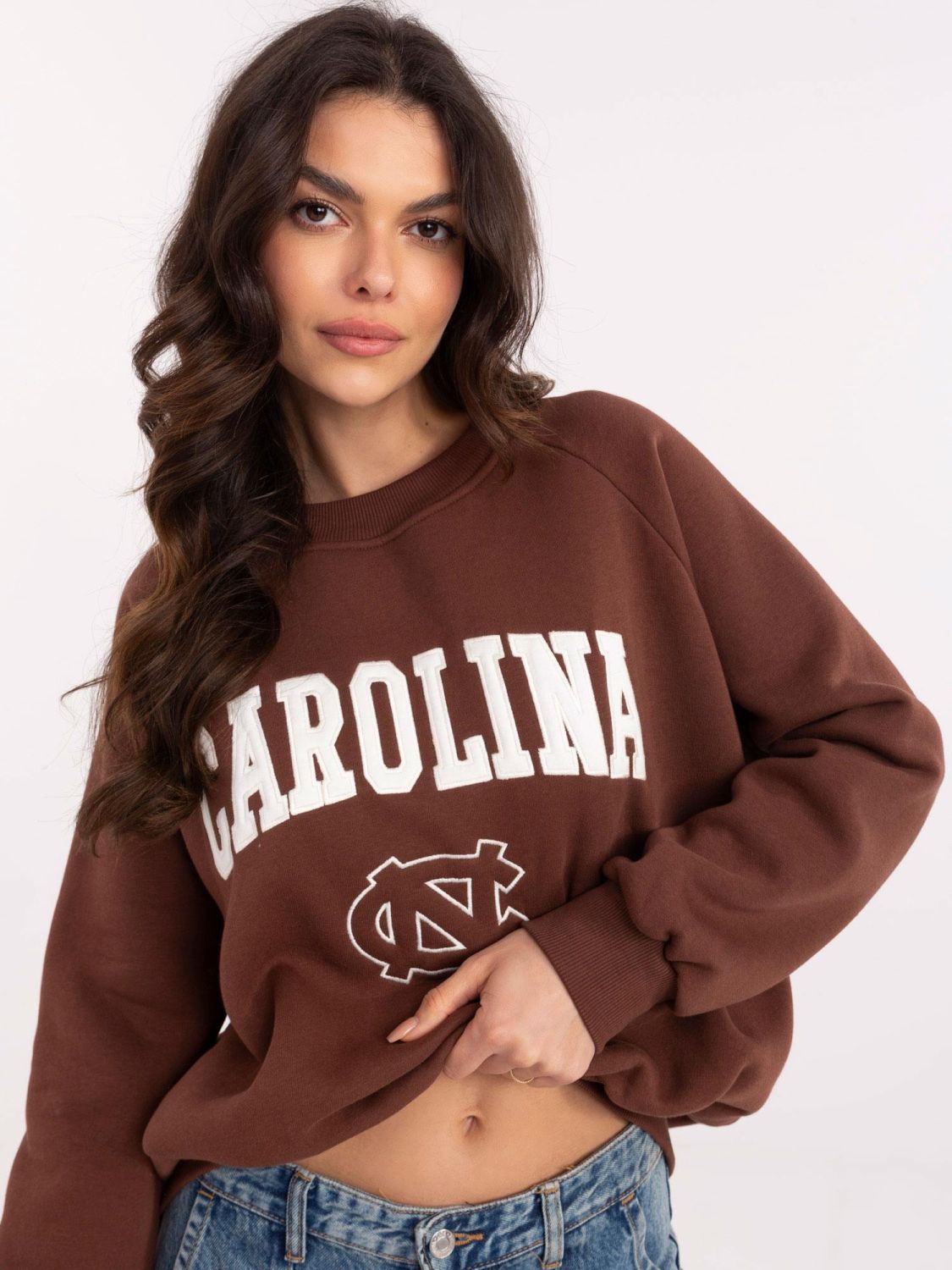 Brown Sweatshirt with Embroidery and Patches