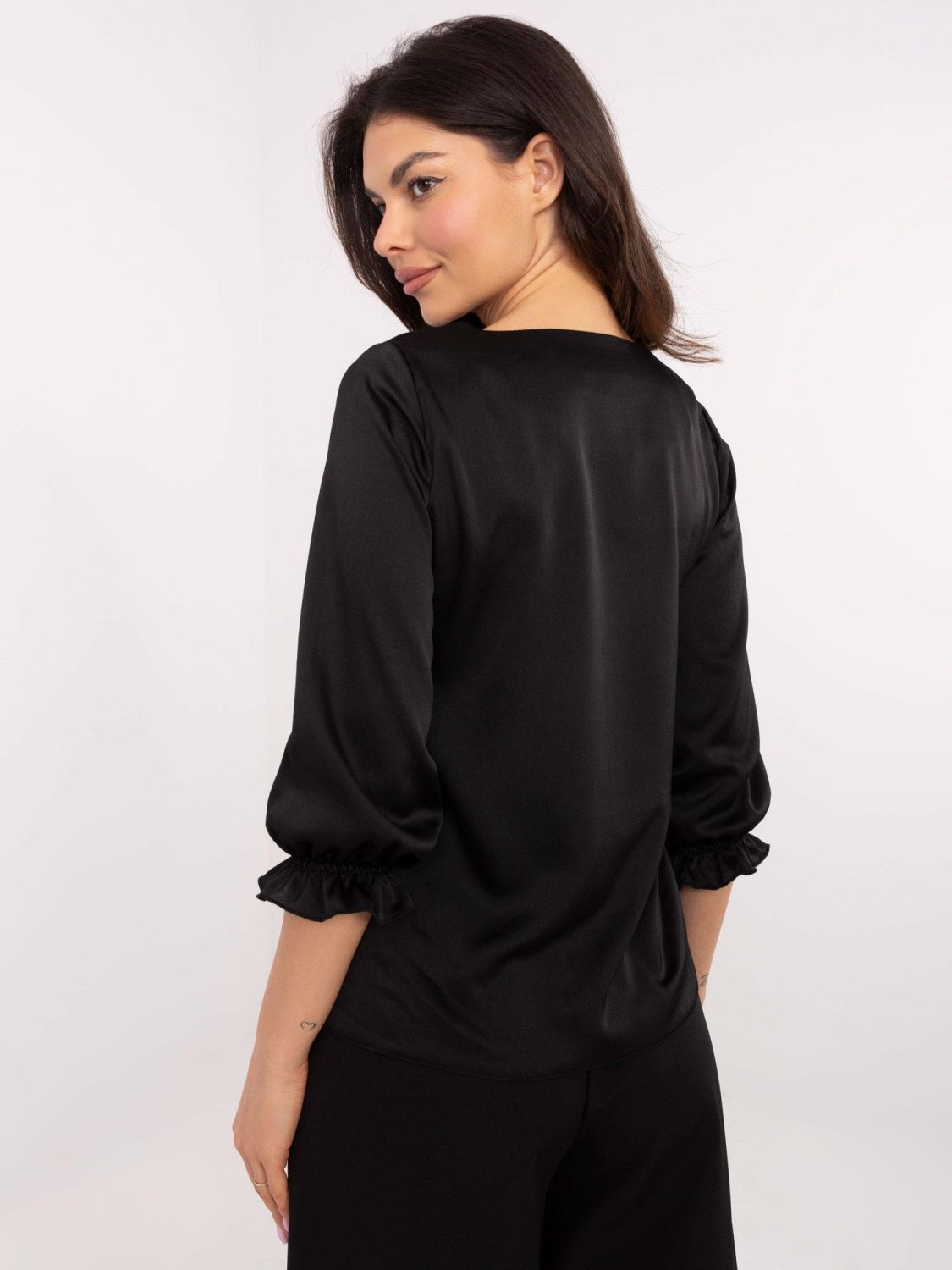 Elegant Black Blouse with 3/4 Sleeves