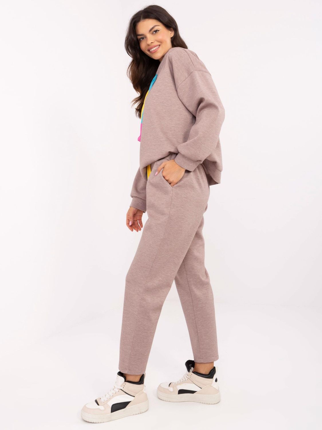 Stylish Beige Hooded Set