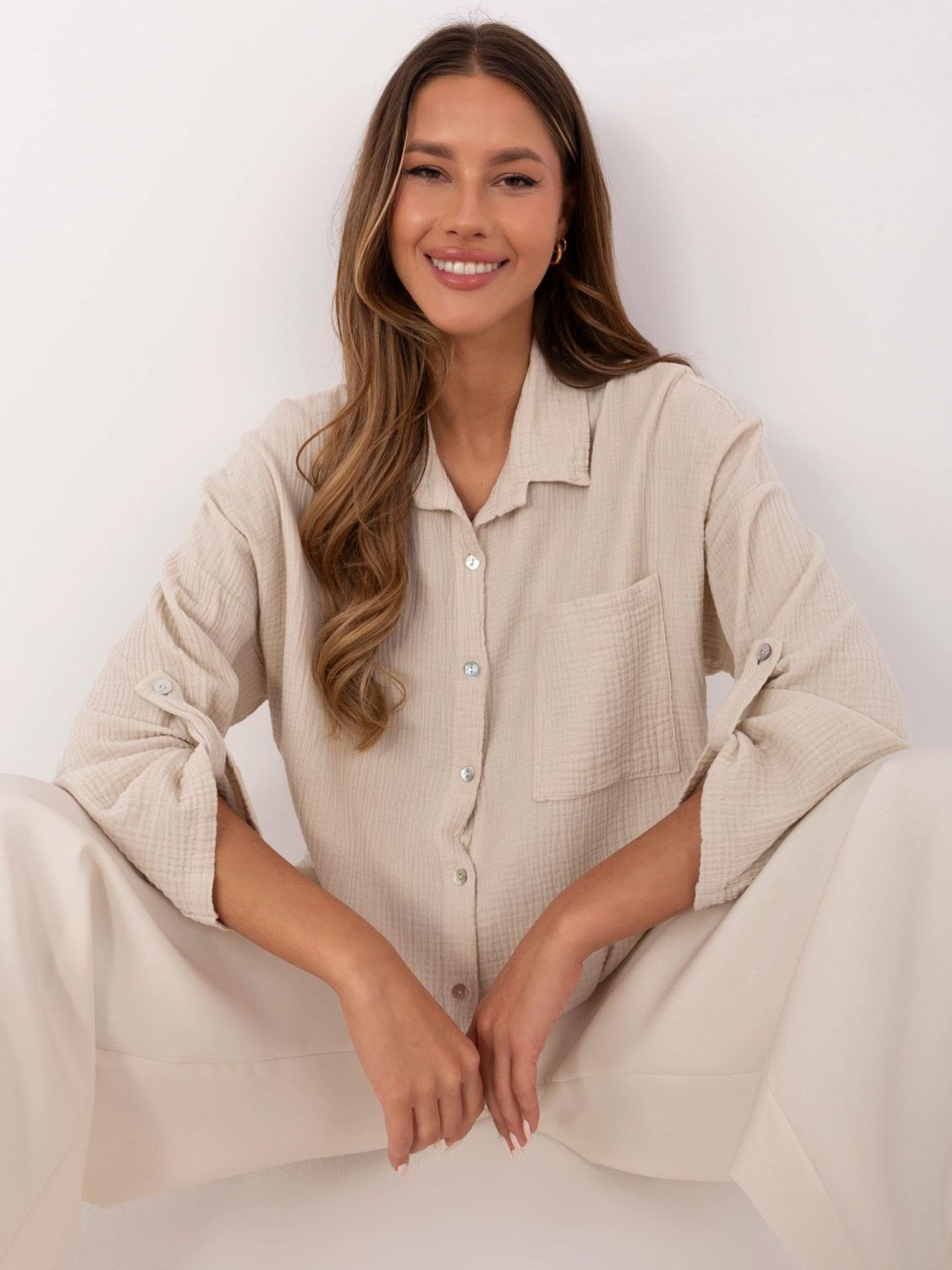 Beige Women's Long Sleeve Shirt
