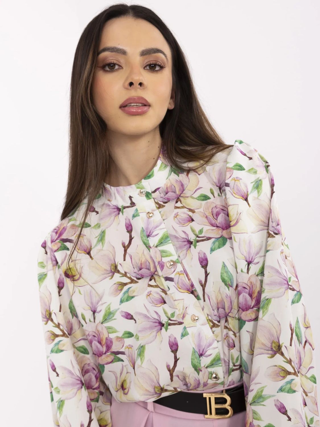 Elegant White Blouse with Floral Pattern