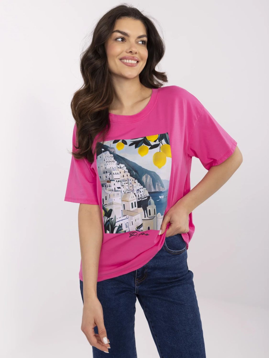 Stylish Short Sleeve T-Shirt in Dark Pink