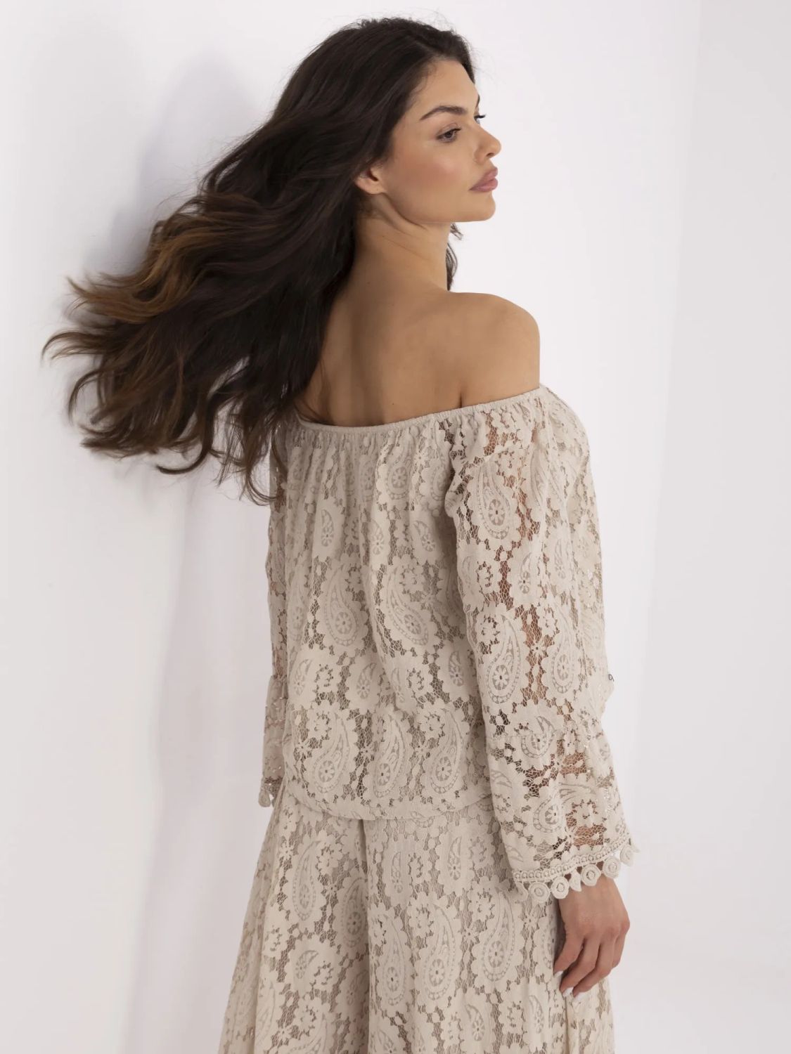 Elegant Beige Blouse with Lace