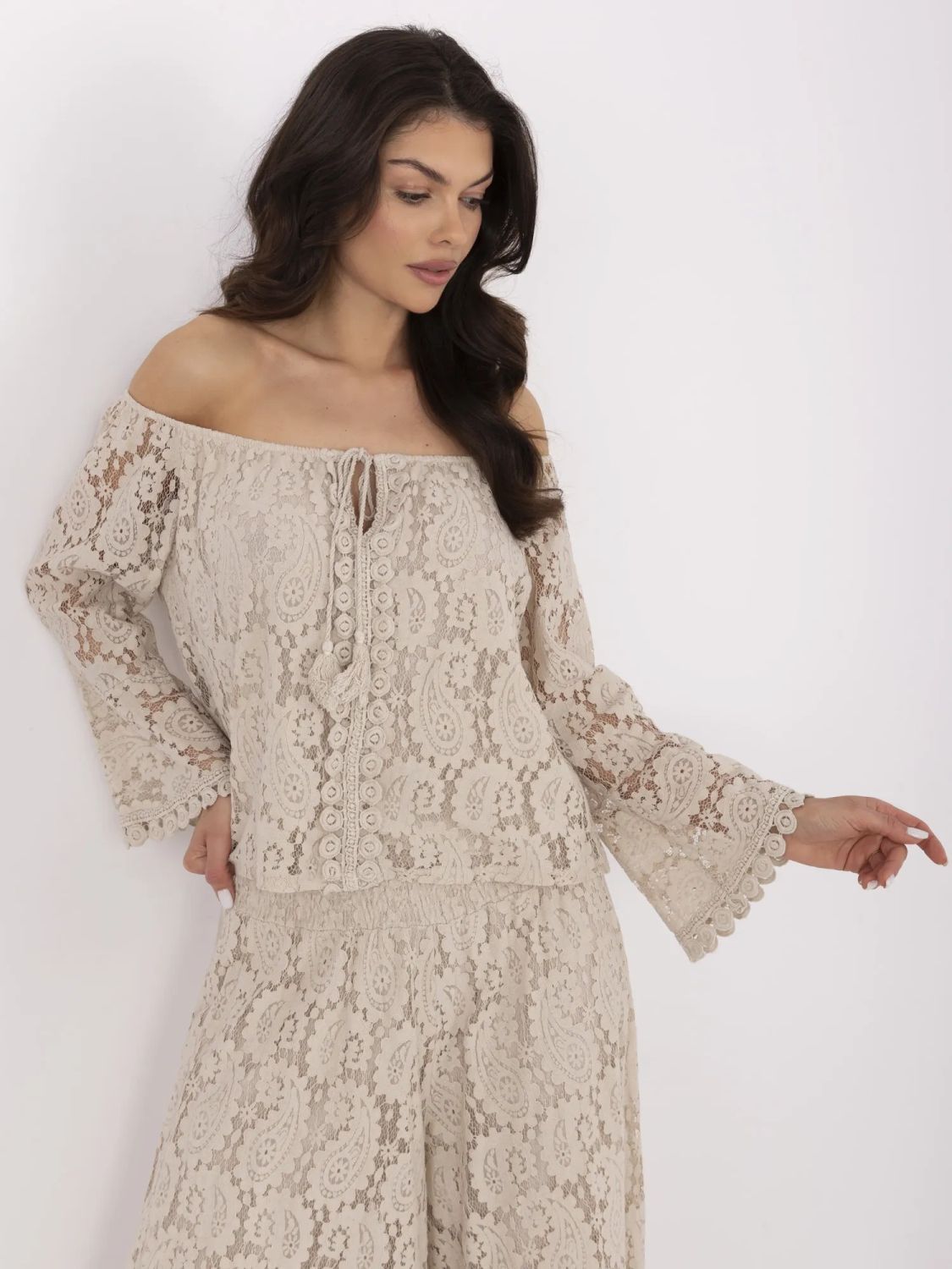 Elegant Beige Blouse with Lace