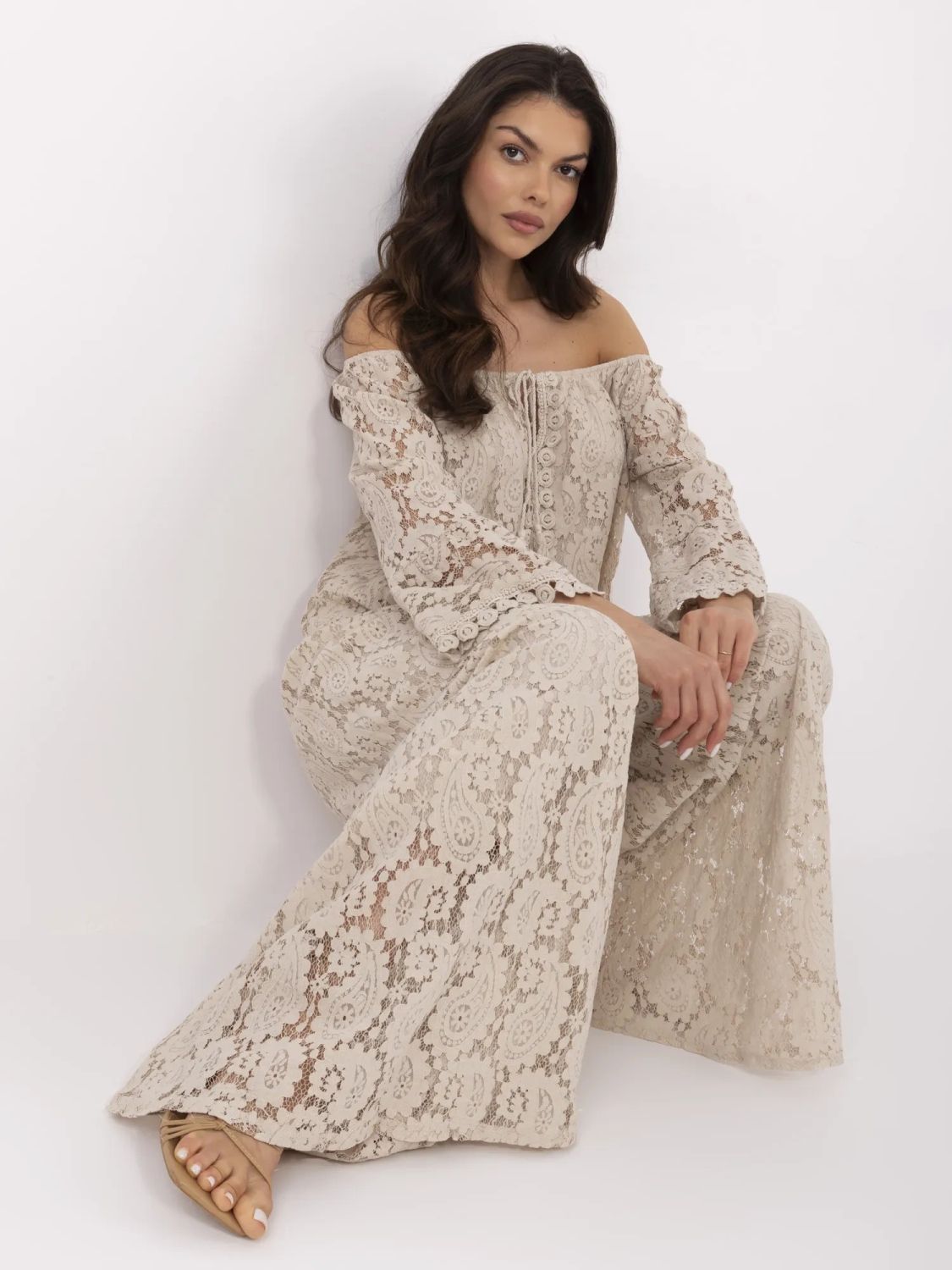 Elegant Beige Pants with Lace