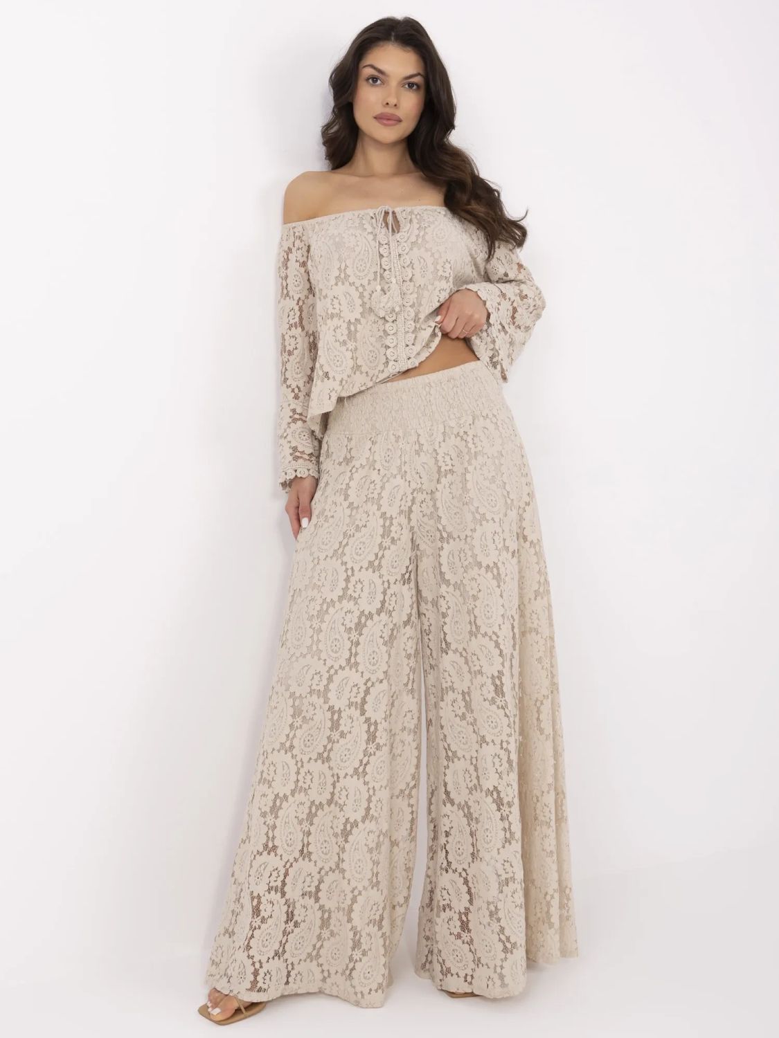 Elegant Beige Pants with Lace