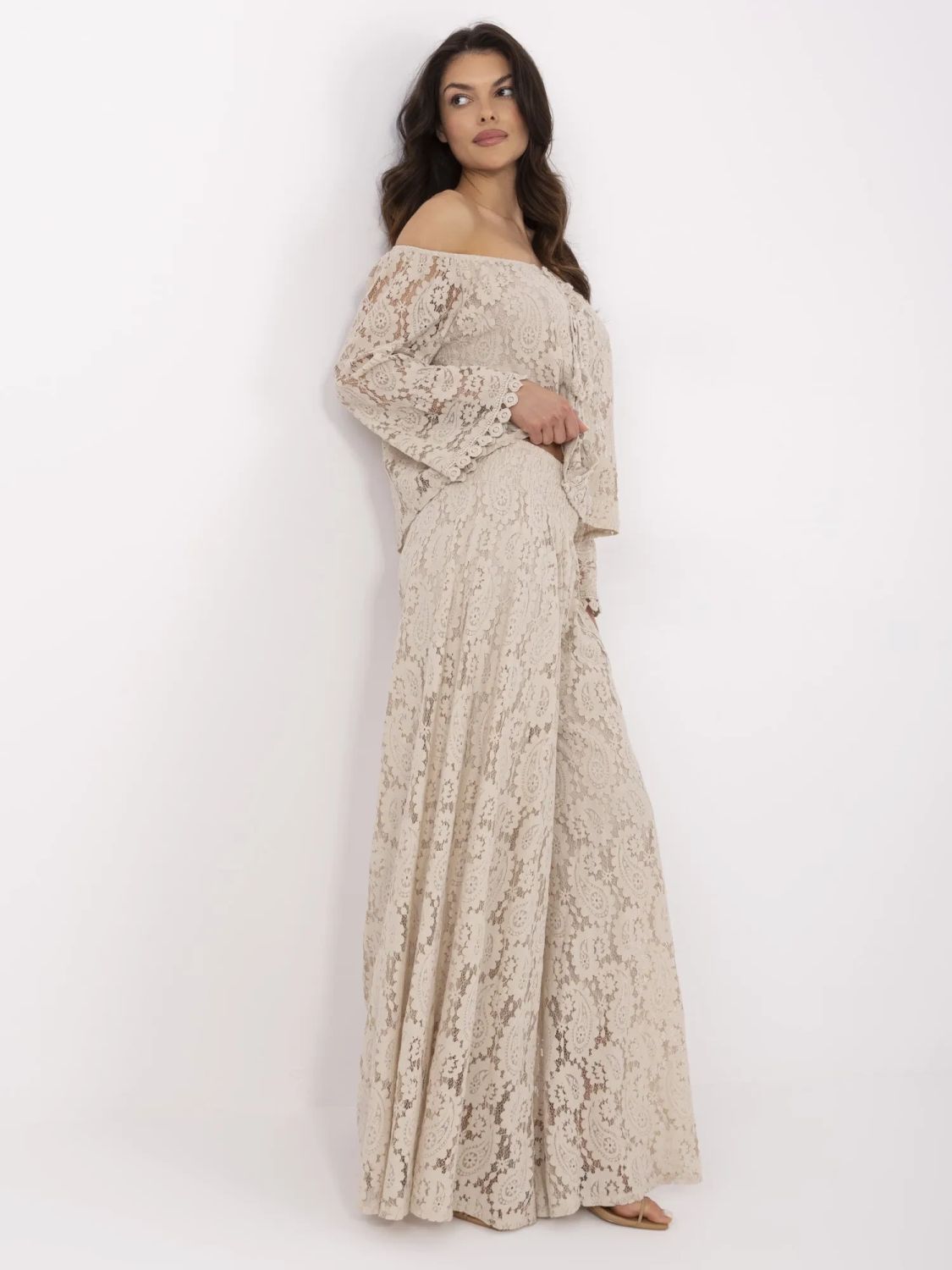 Elegant Beige Pants with Lace