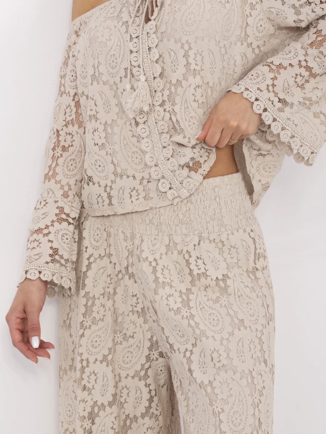 Elegant Beige Pants with Lace