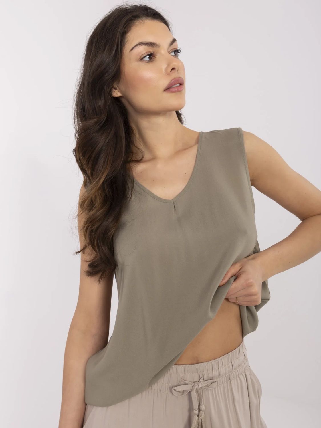 Stylish Khaki Sleeveless Blouse