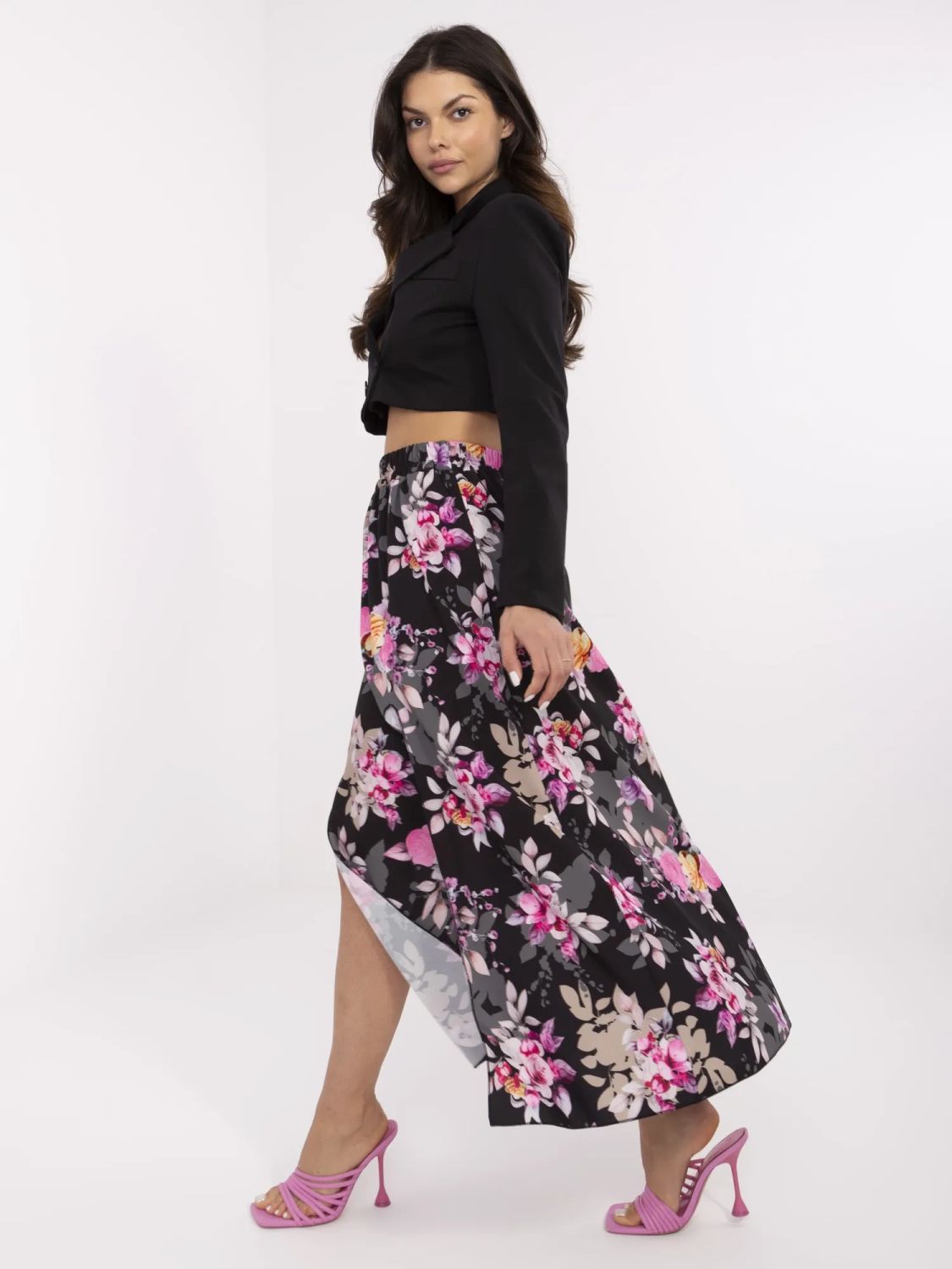 Black Floral Midi Skirt
