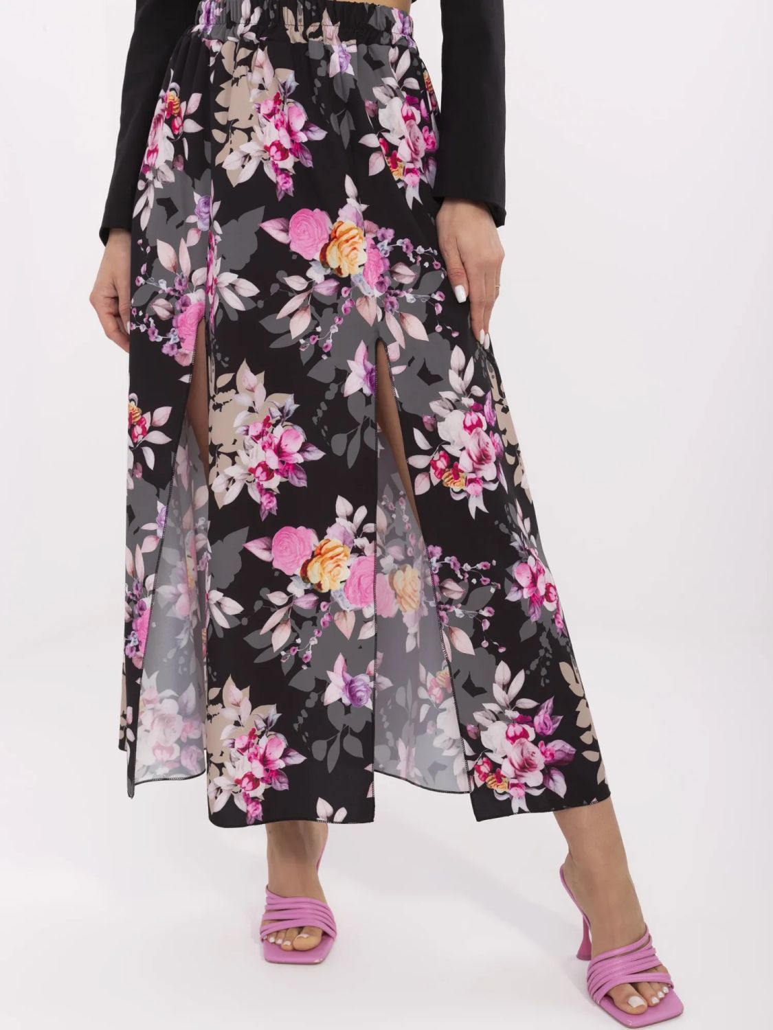 Black Floral Midi Skirt