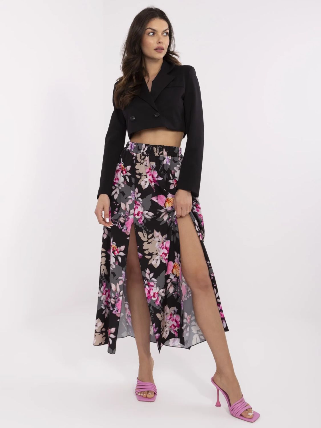 Black Floral Midi Skirt