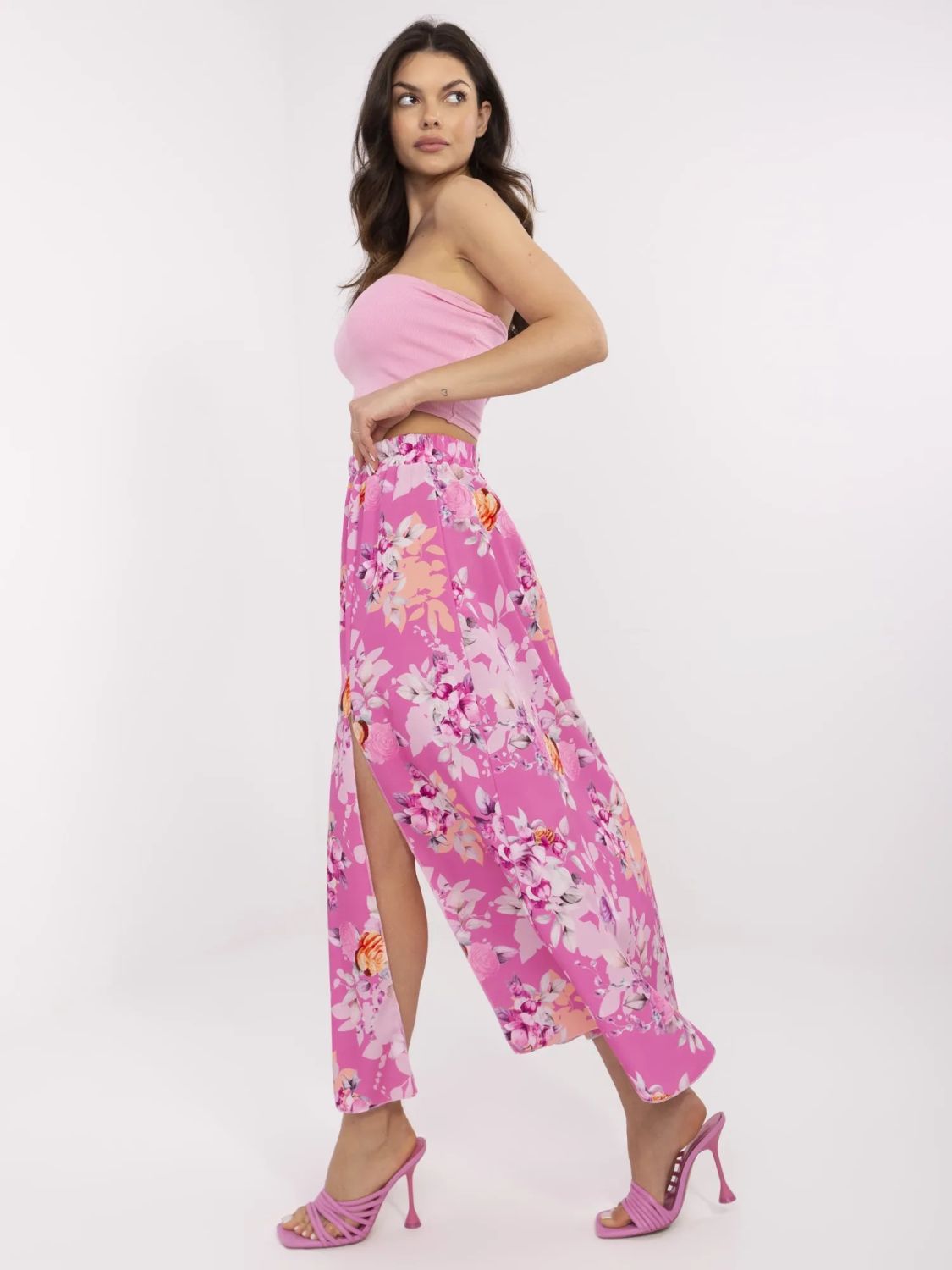 Pink Midi Skirt with Floral Pattern