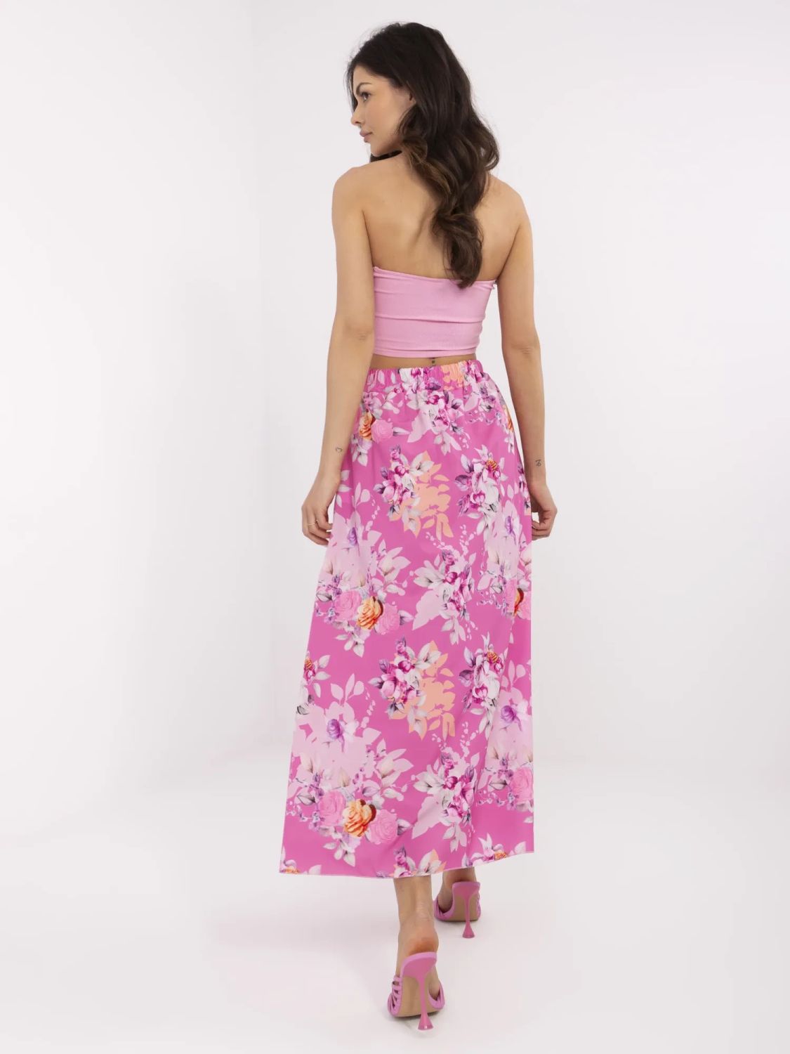 Pink Midi Skirt with Floral Pattern