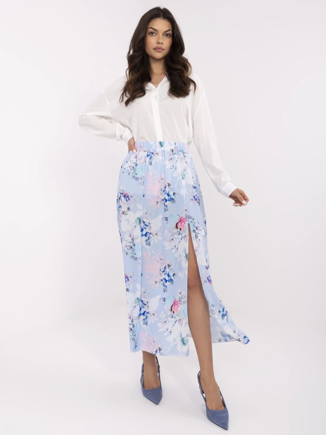 Floral Midi Skirt in Light Blue
