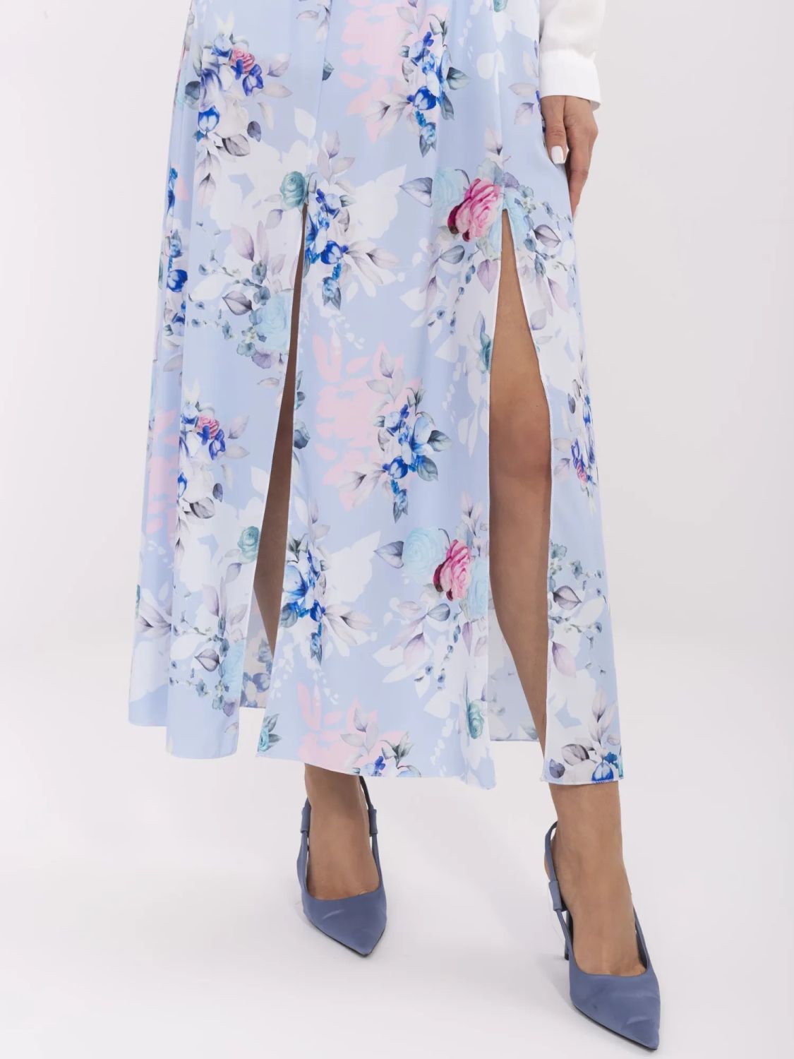 Floral Midi Skirt in Light Blue