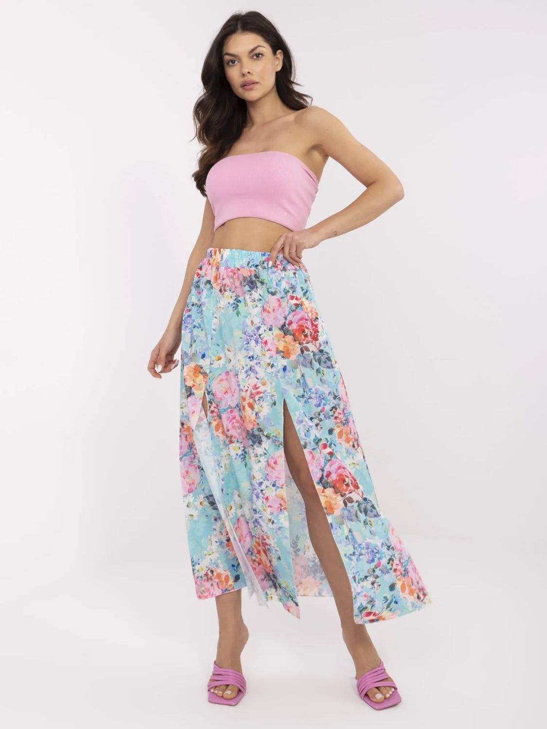 Floral Midi Skirt in Mint Color