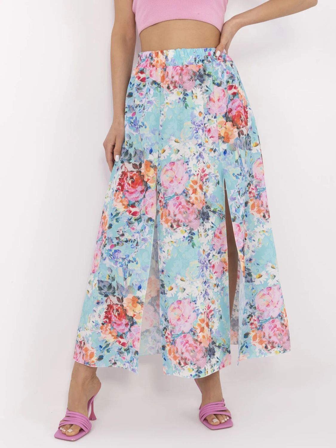 Floral Midi Skirt in Mint Color