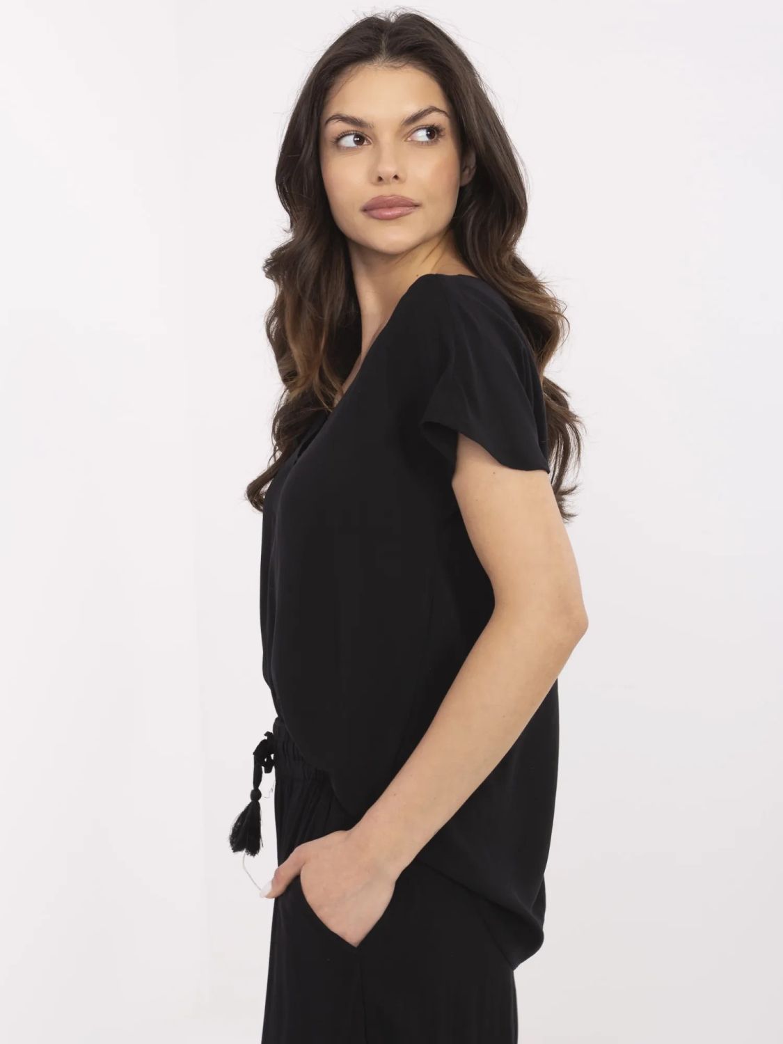 Elegant Black Blouse with V-Neck